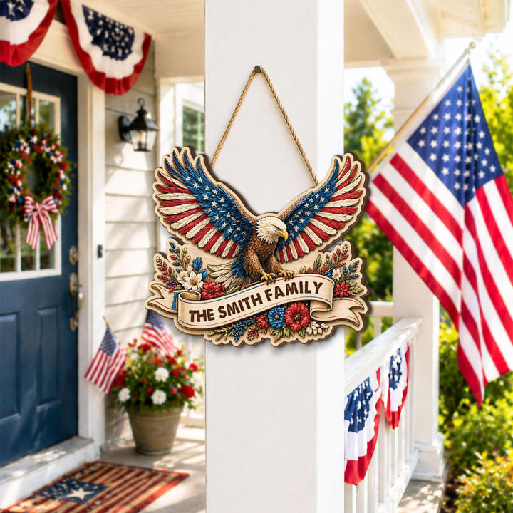 Personalized USA Eagle Wooden Family Name Sign