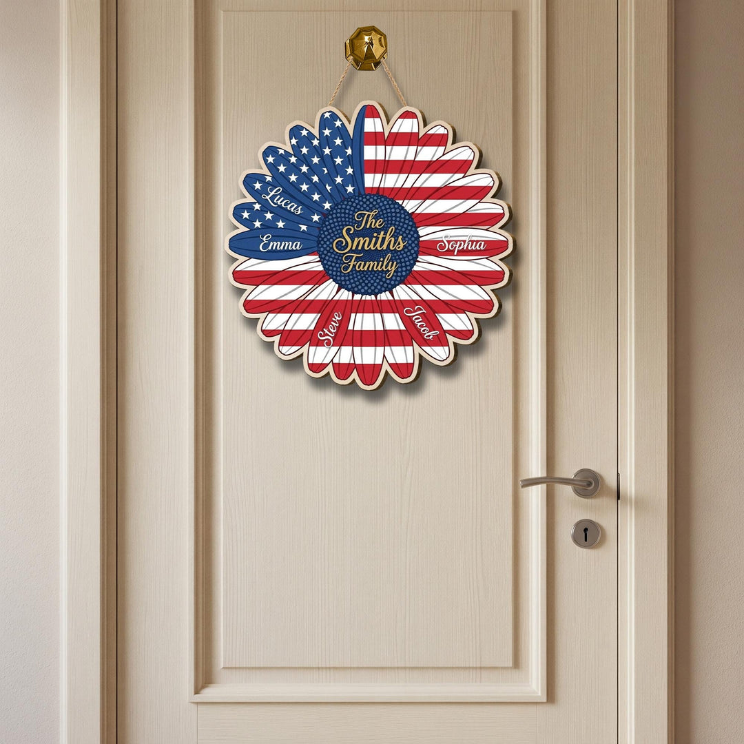 Personalized Independence Day Wooden Family Name Sign
