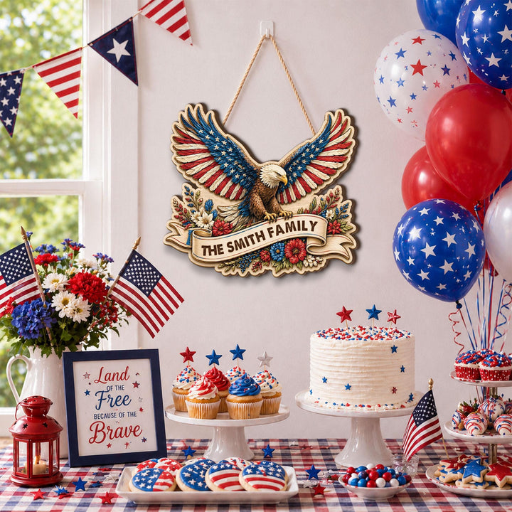 Personalized USA Eagle Wooden Family Name Sign