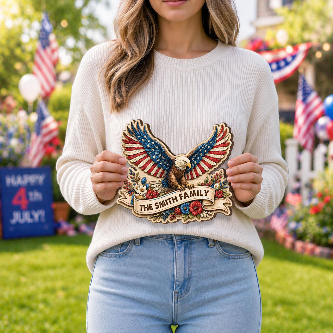 Personalized USA Eagle Wooden Family Name Sign
