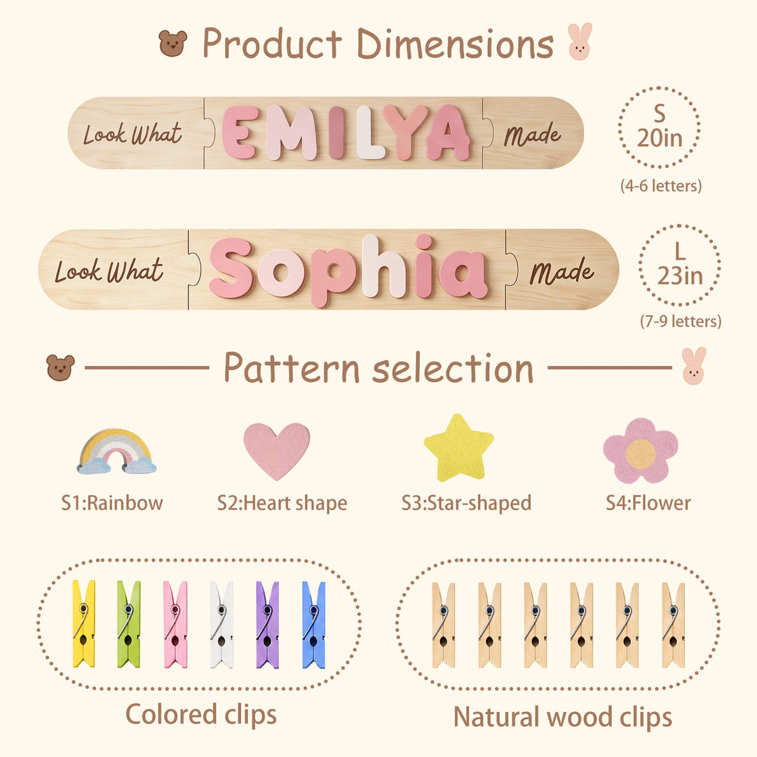 Personalized Kids Artwork Display Board with Wooden Name -Custom Kids Room Wall Decor Woodemon
