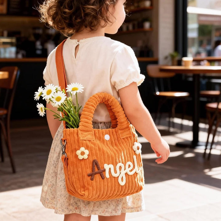 Personalized Kids Corduroy Crossbody Tote Bag sokidsun