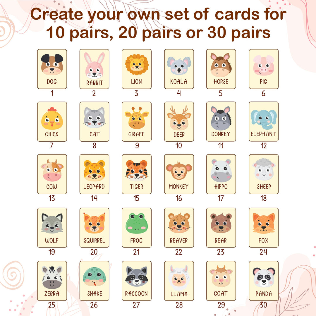 Personalized Wooden Animal Memory Matching Game for Kids Woodemon