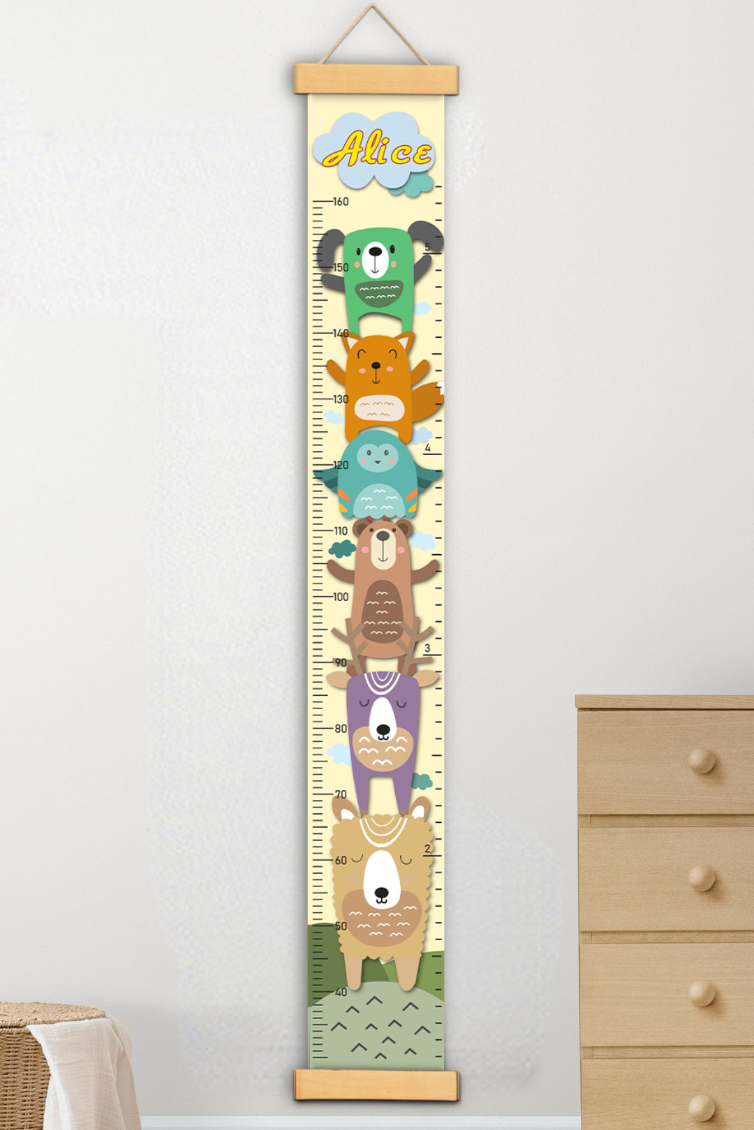 Personalized Stacked Animal Hanging Canvas Height Ruler – Woodemon