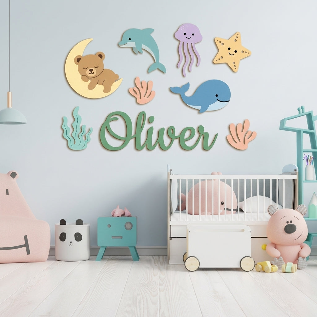 Personalized Wooden Nursery Name Sign – Custom Kids Room Wall Decor