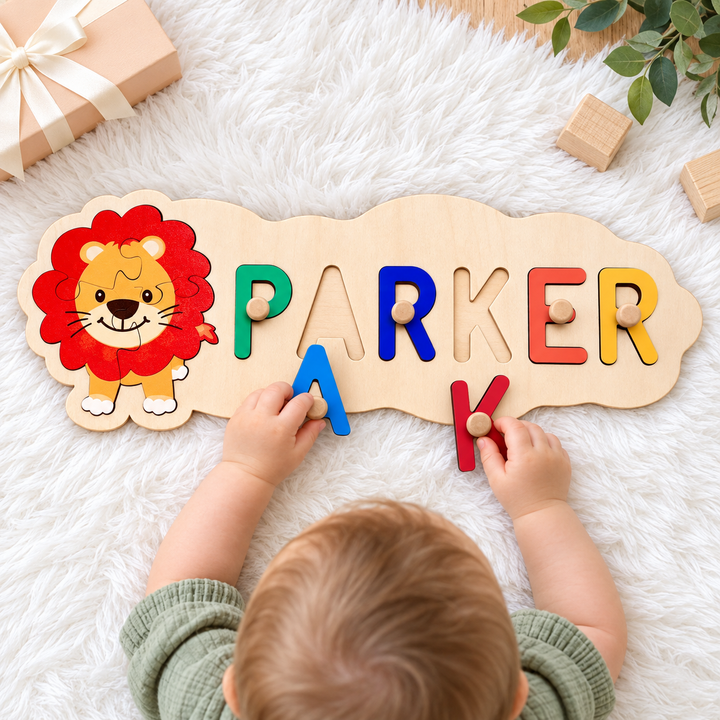 Wooden Animals Baby Name Puzzle Woodemon