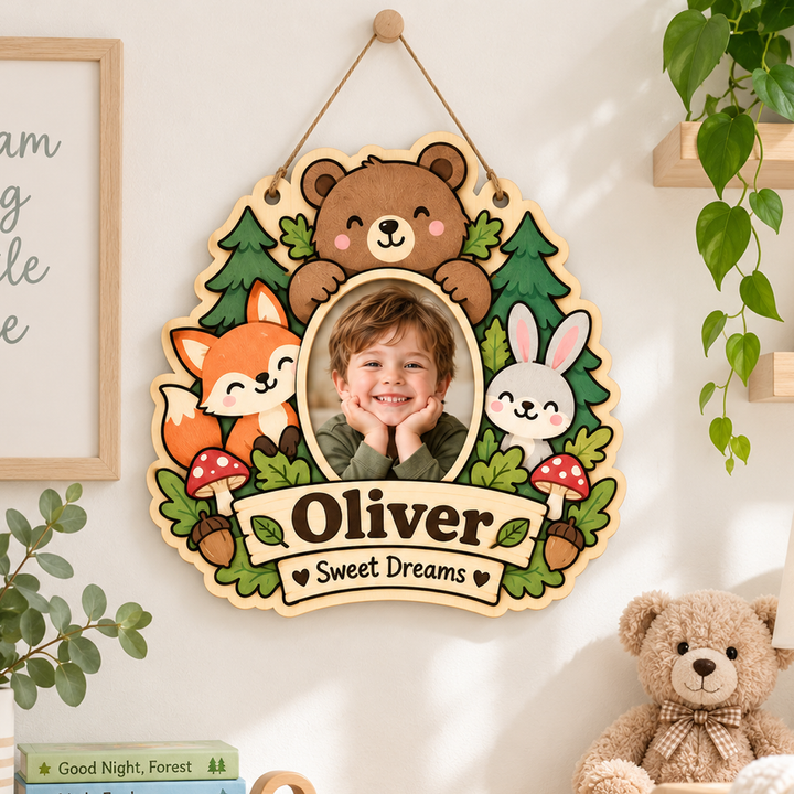 Personalized Kids Name & Photo Sign for Door & Wall Woodemon
