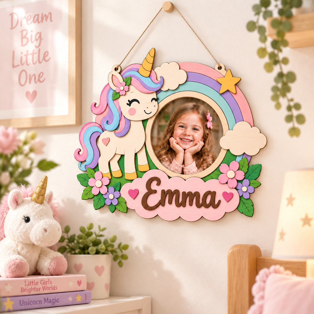 Personalized Kids Name & Photo Sign for Door & Wall Woodemon