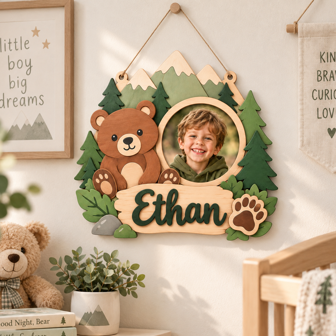 Personalized Kids Name & Photo Sign for Door & Wall Woodemon