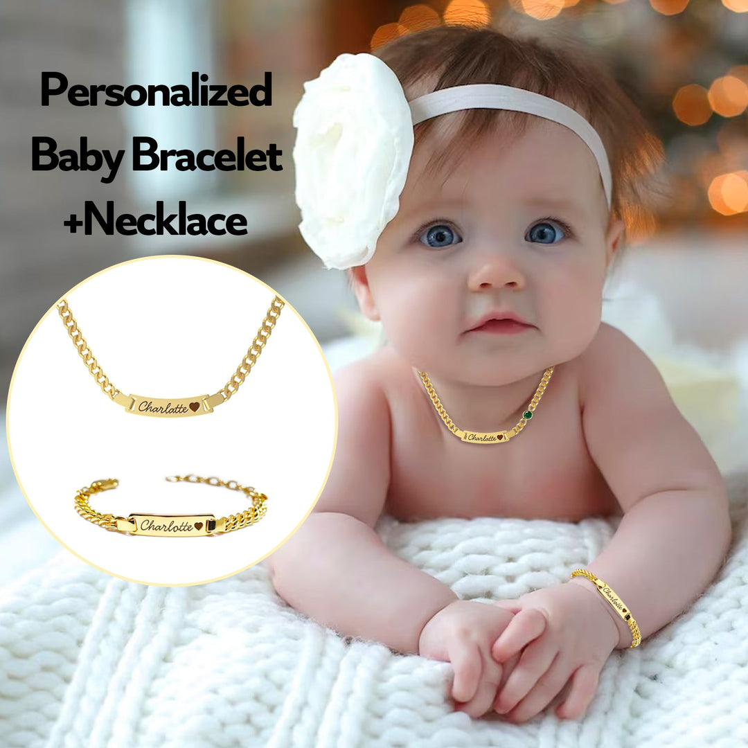 Personalized Baby Name and Birthstone Bracelet and Necklace