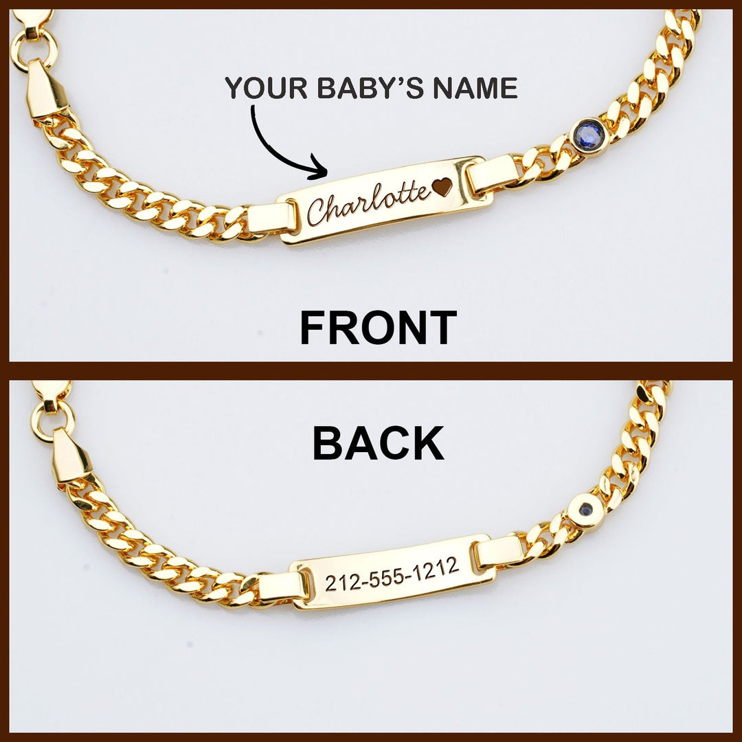 Baby Name and Birthstone Bracelet Back Engraving