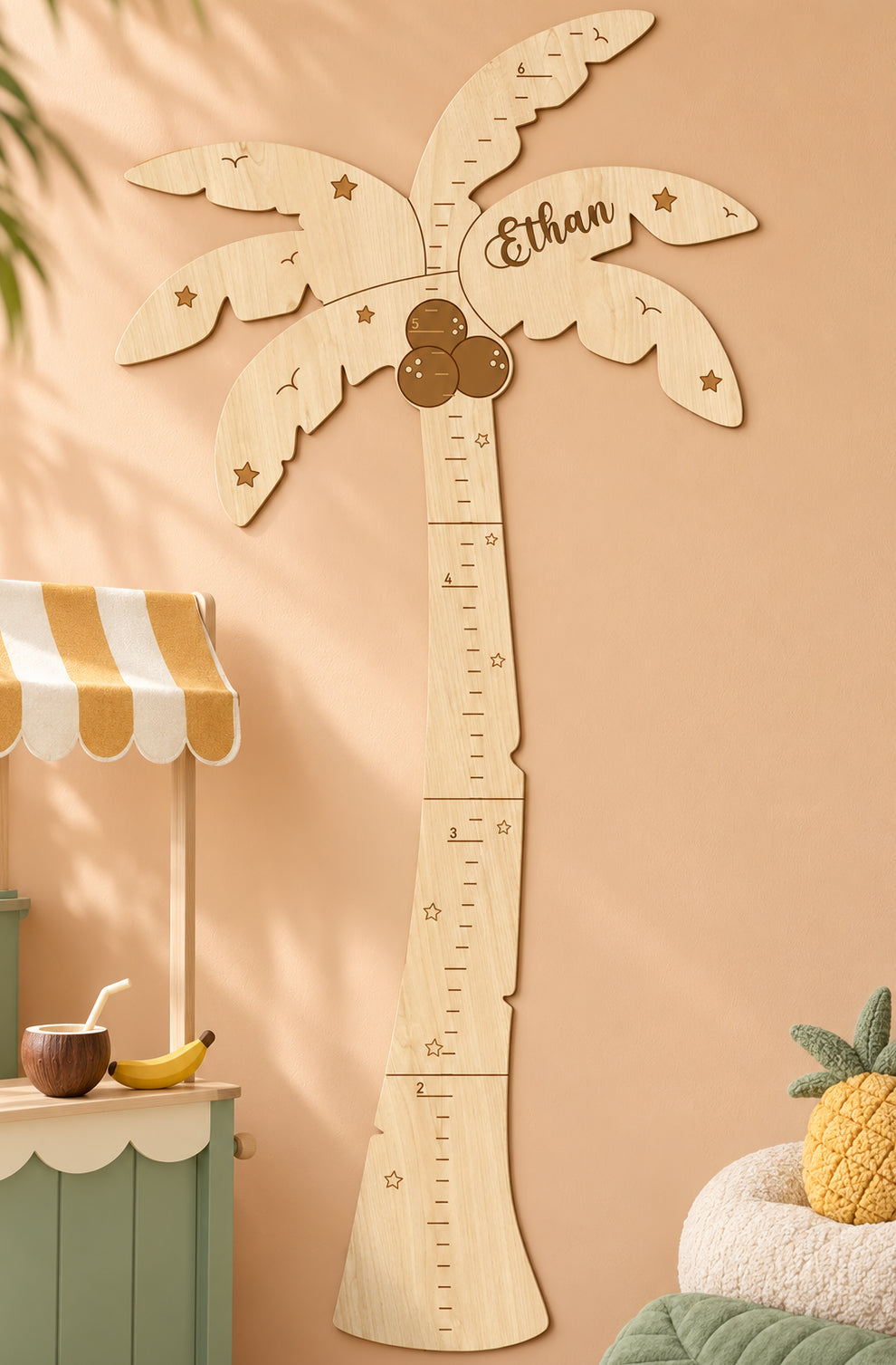 Personalized Wooden Palm Tree Growth Chart for Kids Woodemon