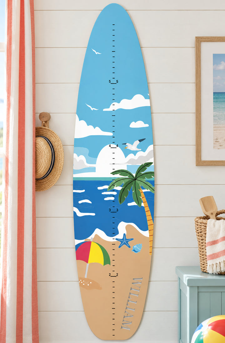 Personalized Wooden Surfboard Growth Chart Ruler Woodemon