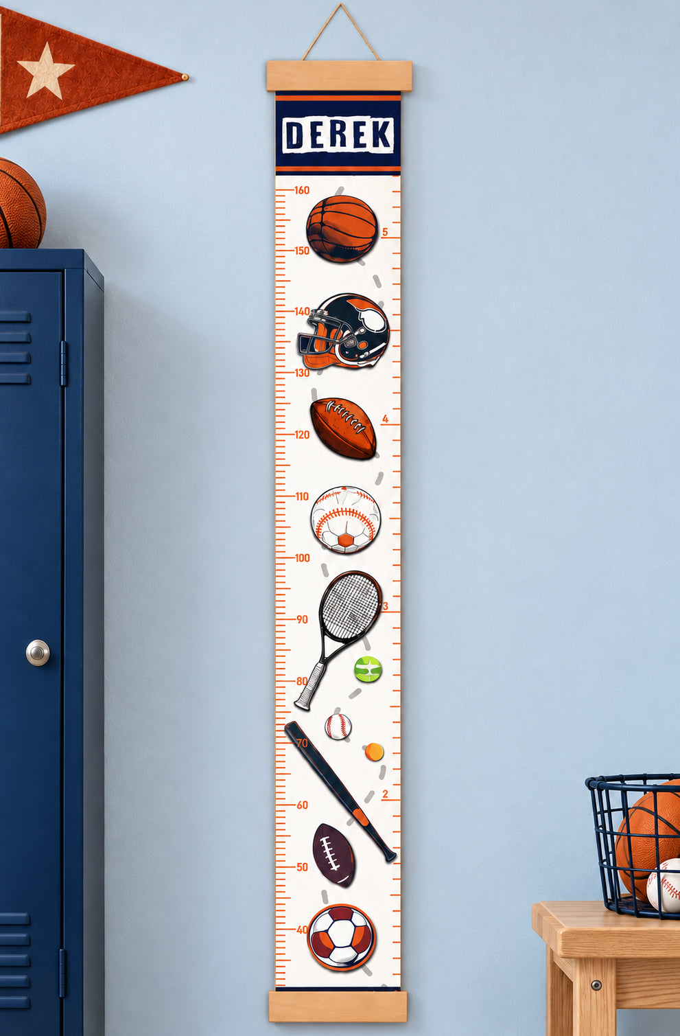 Personalized Sports Theme Hanging Canvas Height Ruler Woodemon