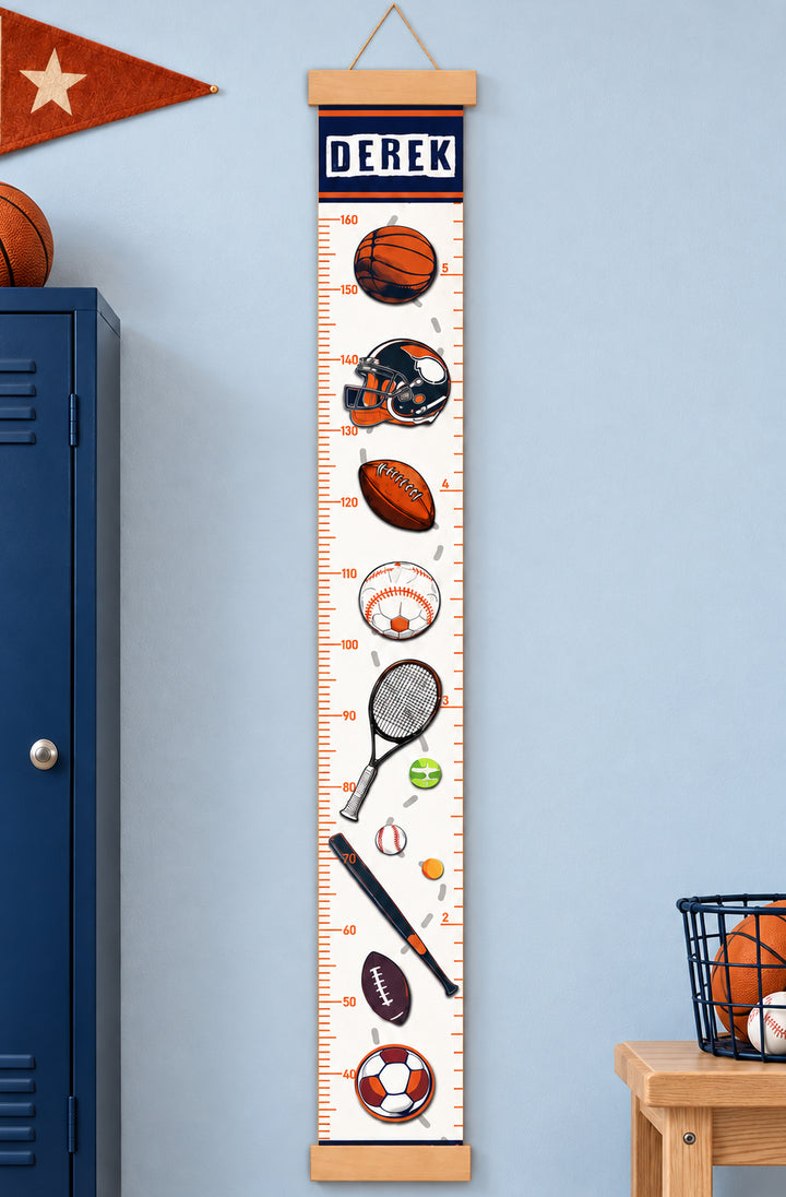 Personalized Sports Theme Hanging Canvas Height Ruler Woodemon