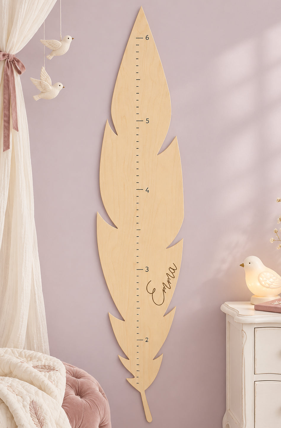 Personalized Wooden Feather Growth Chart Height Ruler Woodemon