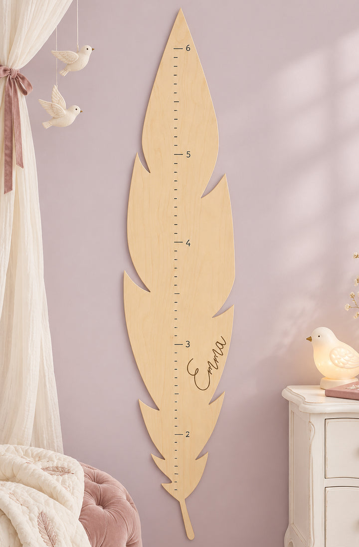Personalized Wooden Feather Growth Chart Height Ruler Woodemon
