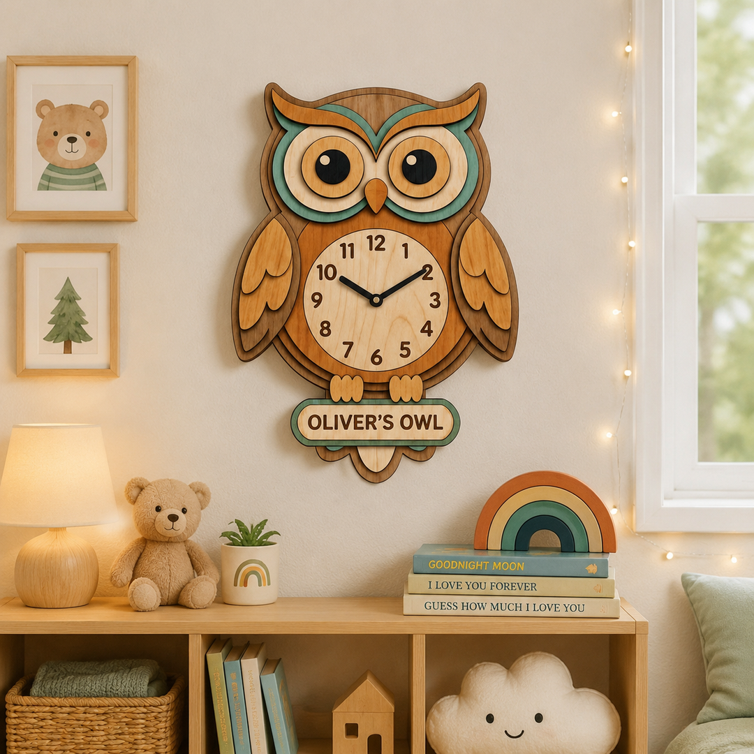Personalized Animal Wall Clock with Custom Name for Kids Woodemon