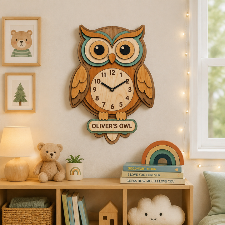 Personalized Animal Wall Clock with Custom Name for Kids Woodemon