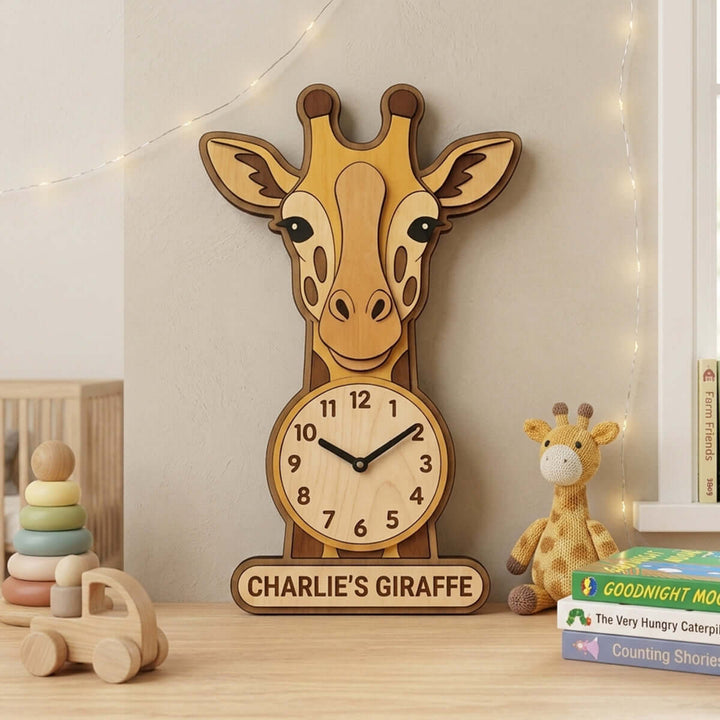 Personalized Animal Wall Clock with Custom Name for Kids Woodemon