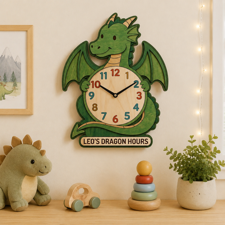 Personalized Animal Wall Clock with Custom Name for Kids Woodemon