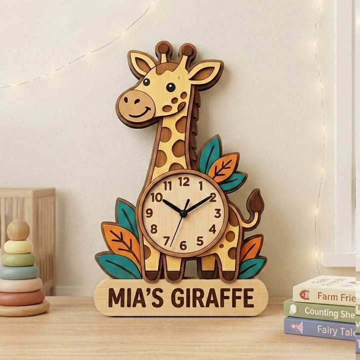 Personalized Animal Wall Clock with Custom Name for Kids Woodemon