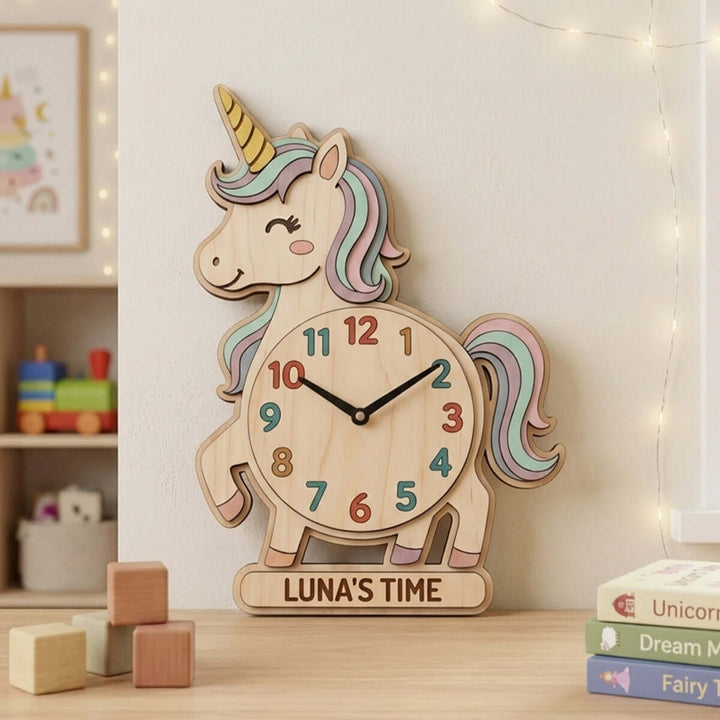Personalized Animal Wall Clock with Custom Name for Kids Woodemon