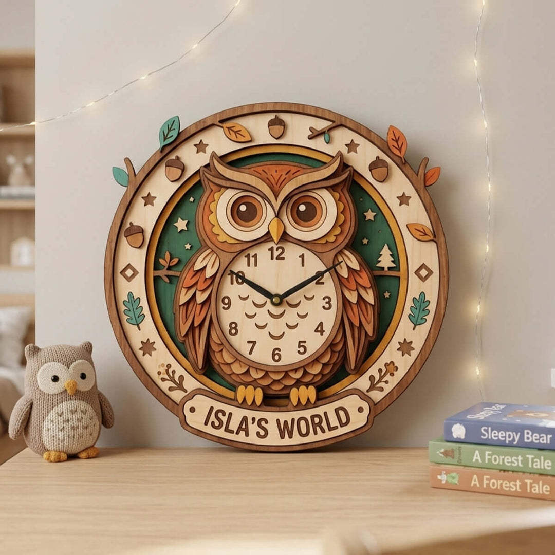 Personalized Animal Wall Clock with Custom Name for Kids Woodemon