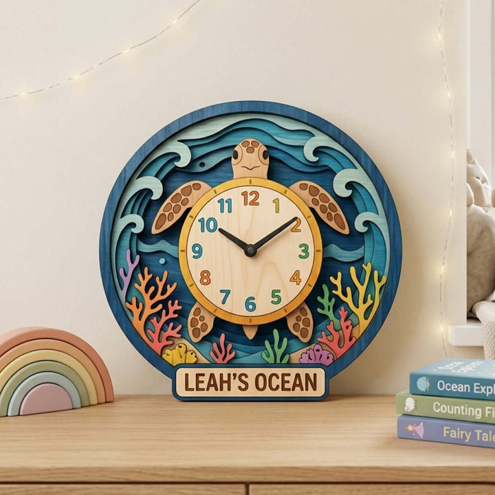 Personalized Animal Wall Clock with Custom Name for Kids Woodemon