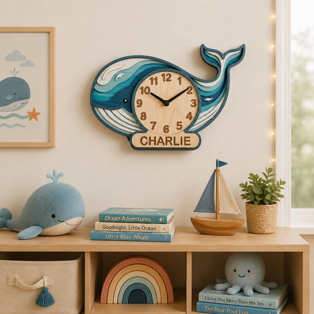 Personalized Animal Wall Clock with Custom Name for Kids Woodemon