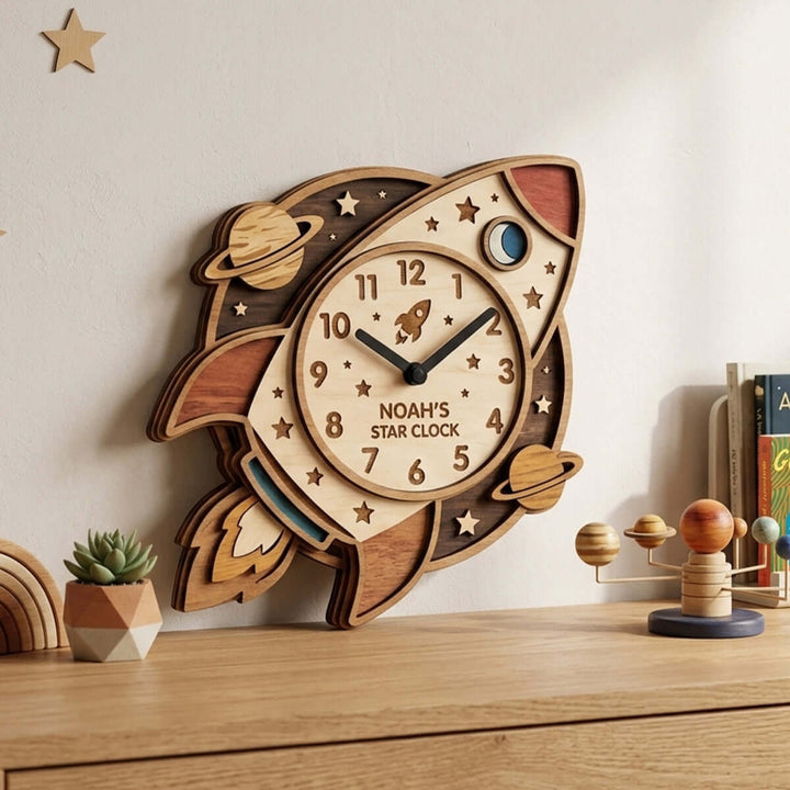 Personalized Animal Wall Clock with Custom Name for Kids Woodemon