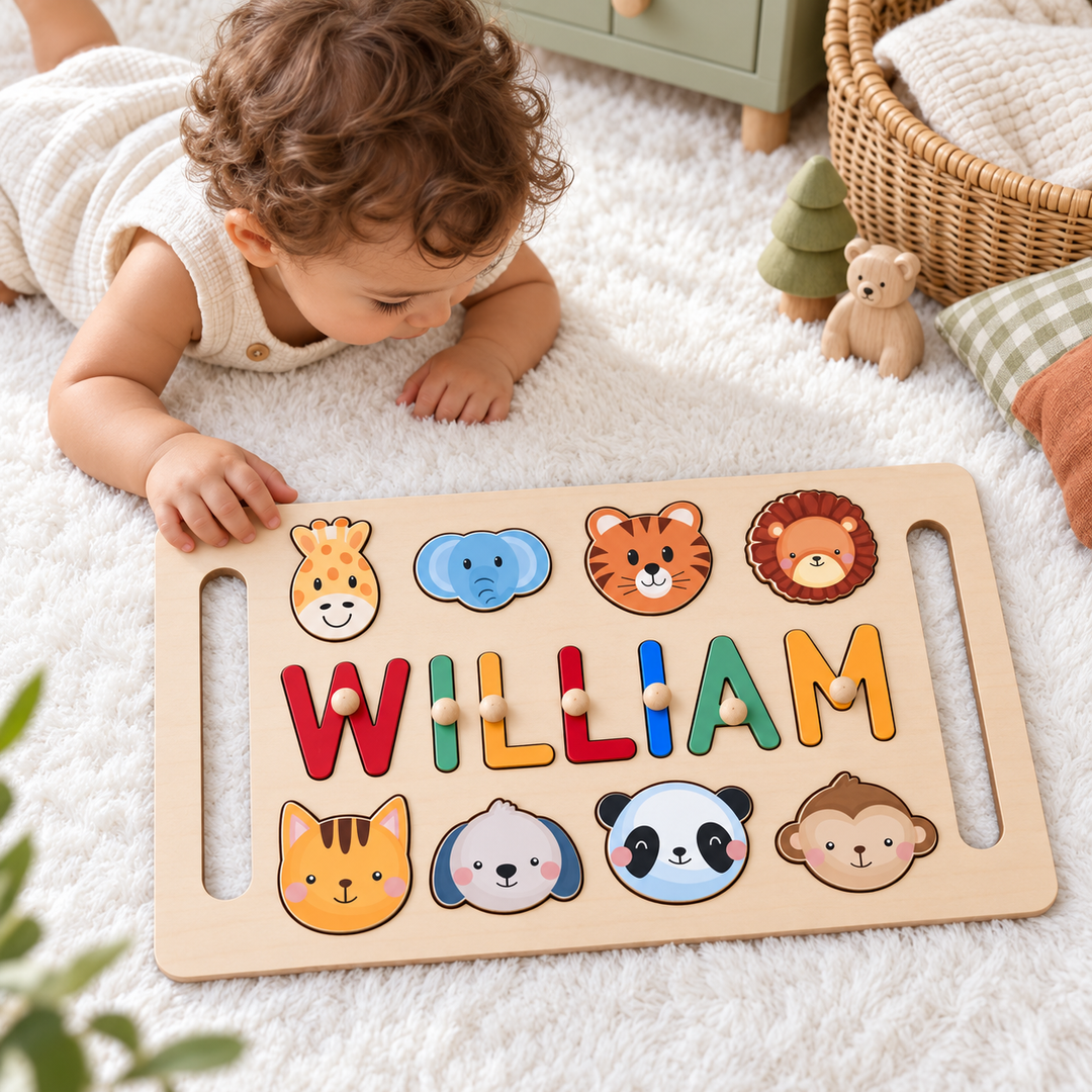 Personalized Wooden Baby Name Puzzle with Handle woodemon