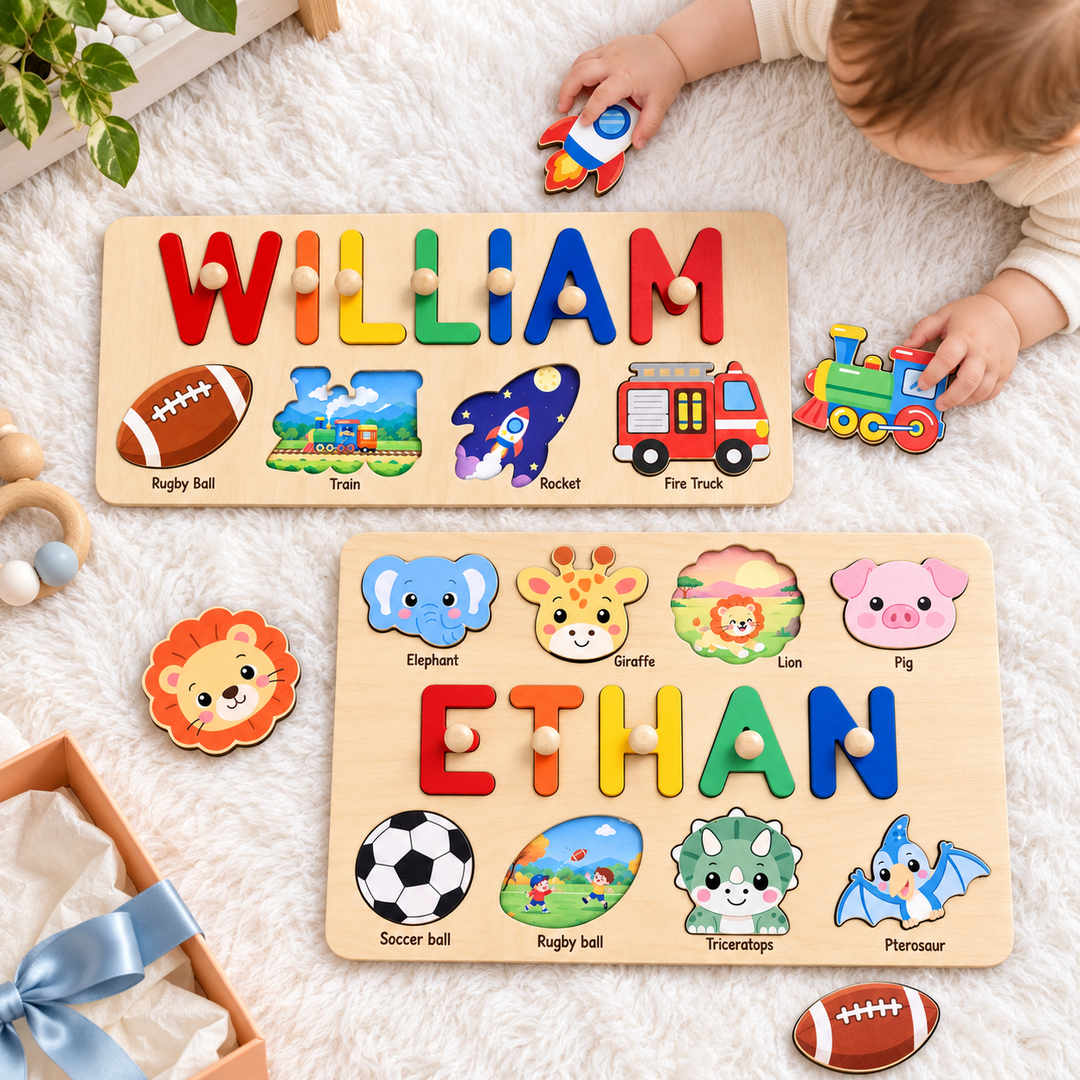 Personalized Wooden Name Puzzle with Hidden Pictures woodemon