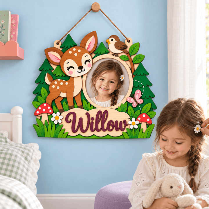 Personalized Kids Name & Photo Sign for Door & Wall Woodemon