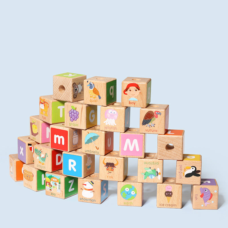 Pull Along Wooden Train Toys 26 PCS Alphabet Letters Block Set