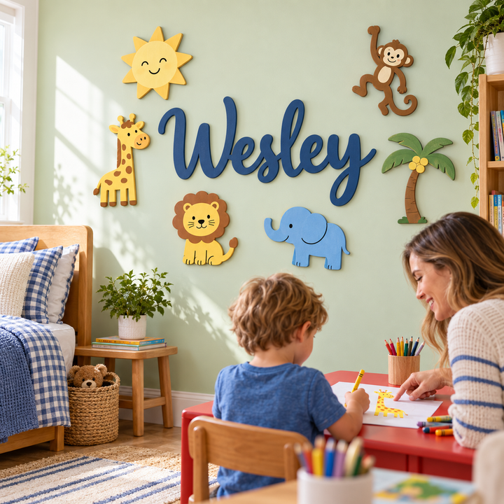 Personalized Wooden Nursery Name Sign – Custom Kids Room Wall Decor Woodemon