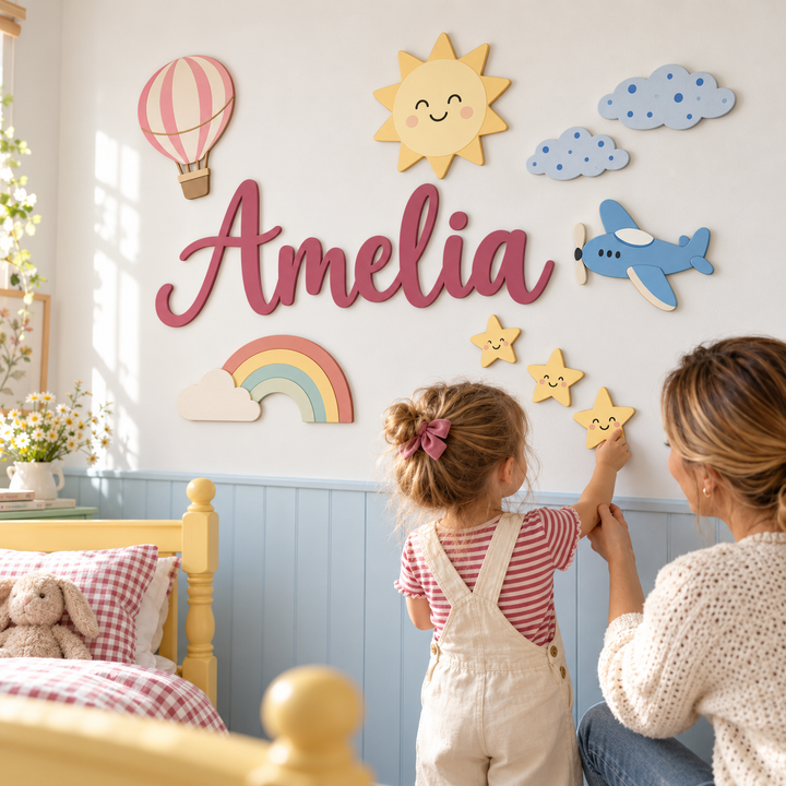 Personalized Wooden Nursery Name Sign – Custom Kids Room Wall Decor Woodemon