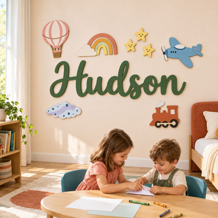 Personalized Wooden Nursery Name Sign – Custom Kids Room Wall Decor Woodemon