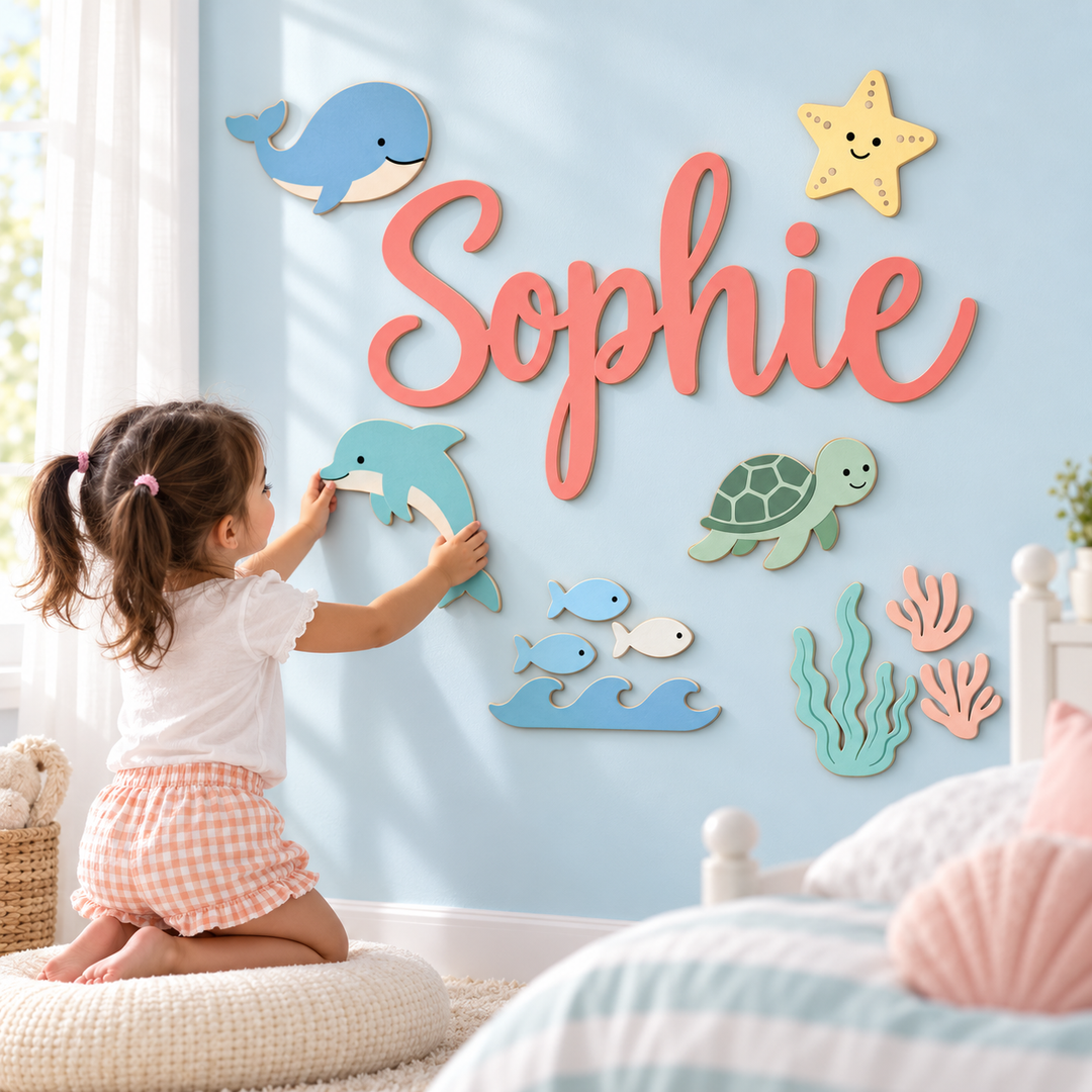 Personalized Wooden Nursery Name Sign – Custom Kids Room Wall Decor Woodemon