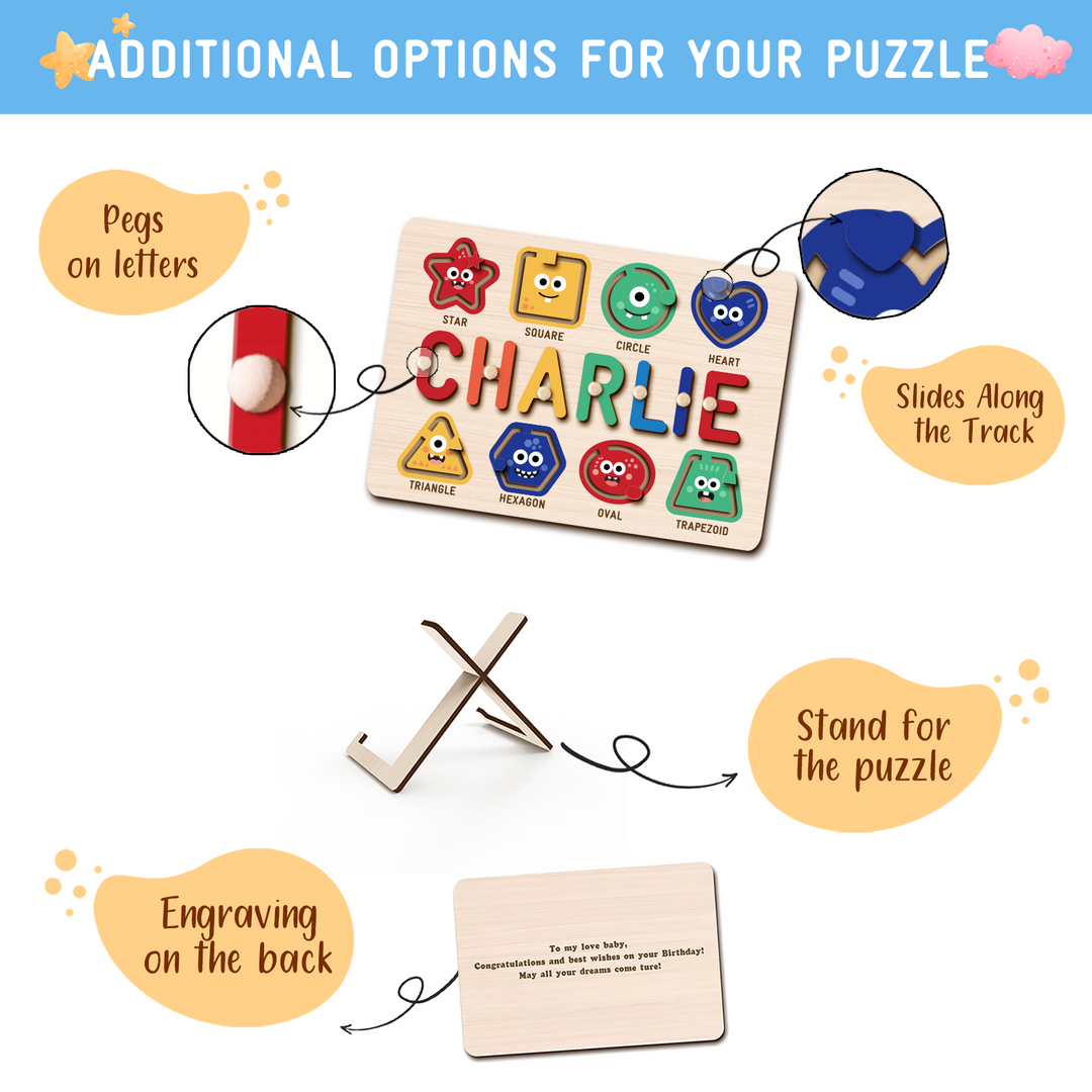 Personalized Name Puzzle with Sliding Shapes Woodemon