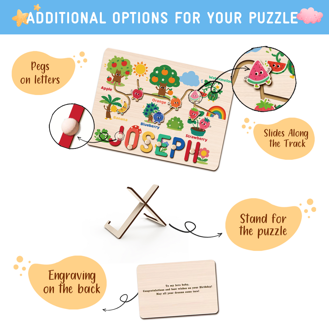 Personalized Montessori Fruit Sliding Name Puzzle Woodemon