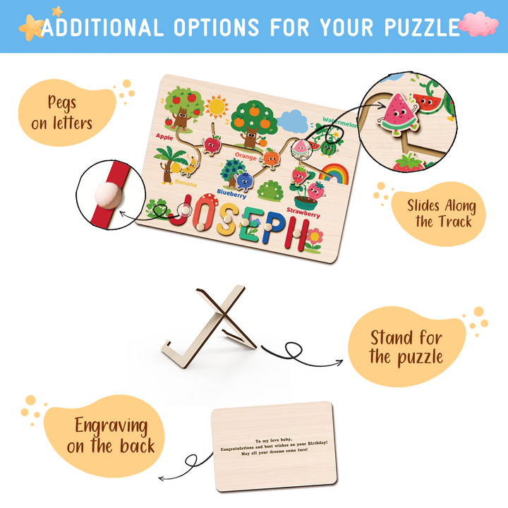 Personalized Montessori Fruit Sliding Name Puzzle Woodemon