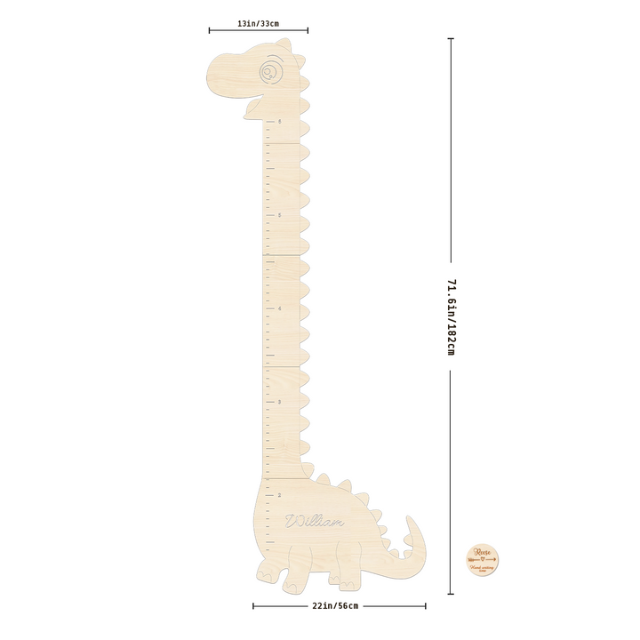 Personalized Wooden Baby Dinosaur Growth Chart Ruler - Size