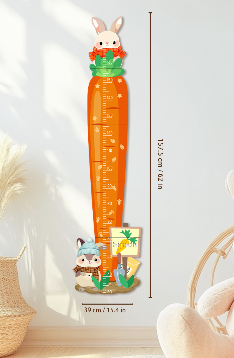 Personalized Carrot Bunny Wooden Growth Chart for Kids