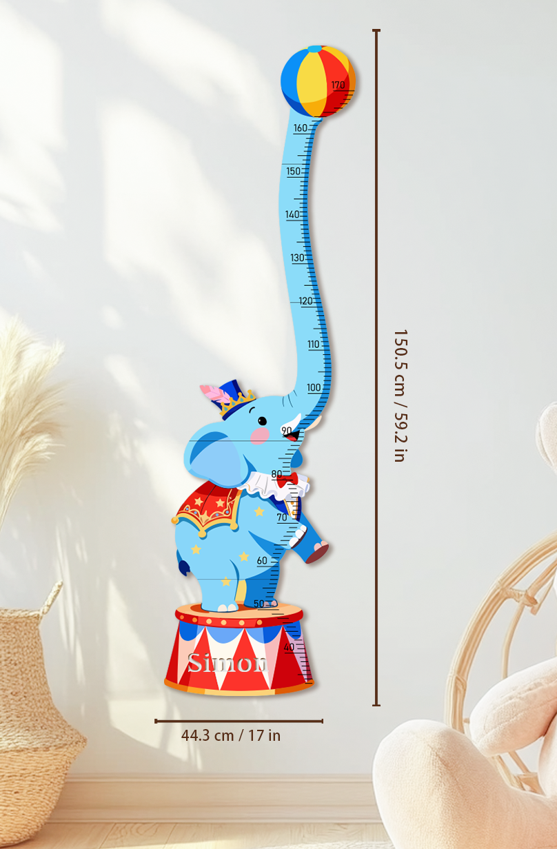 Personalized Wooden Circus Elephant Growth Chart for Kids