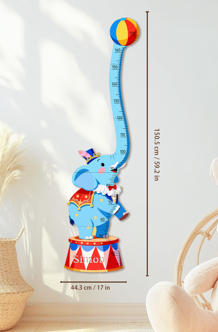 Personalized Wooden Circus Elephant Growth Chart for Kids