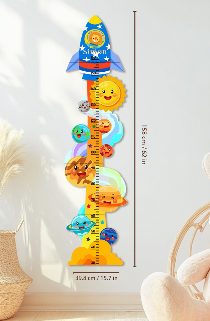 Personalized Wooden Space Rocket Growth Chart for Kids