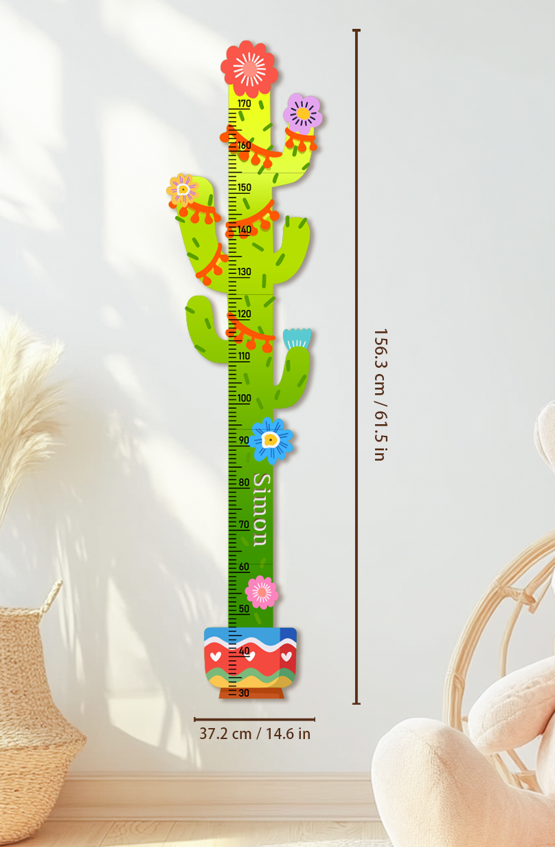 Personalized Cactus Wooden Growth Chart for Kids