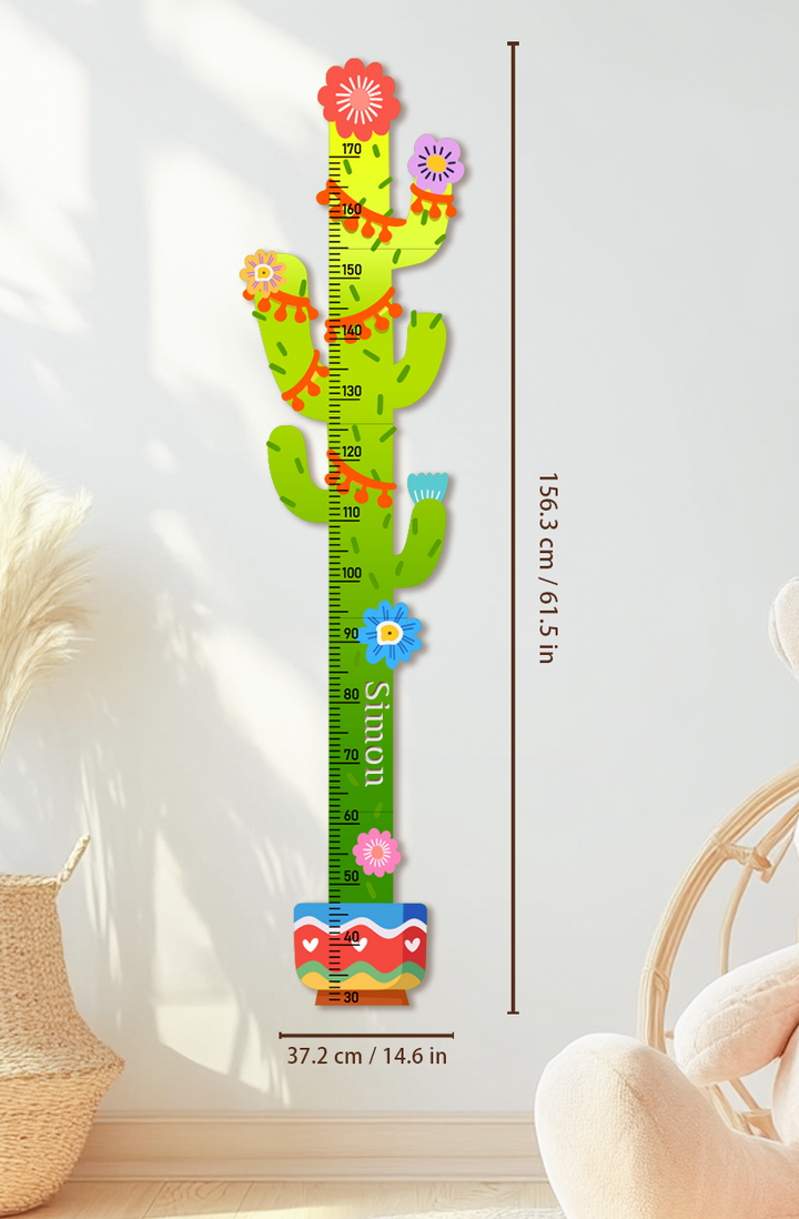 Personalized Cactus Wooden Growth Chart for Kids