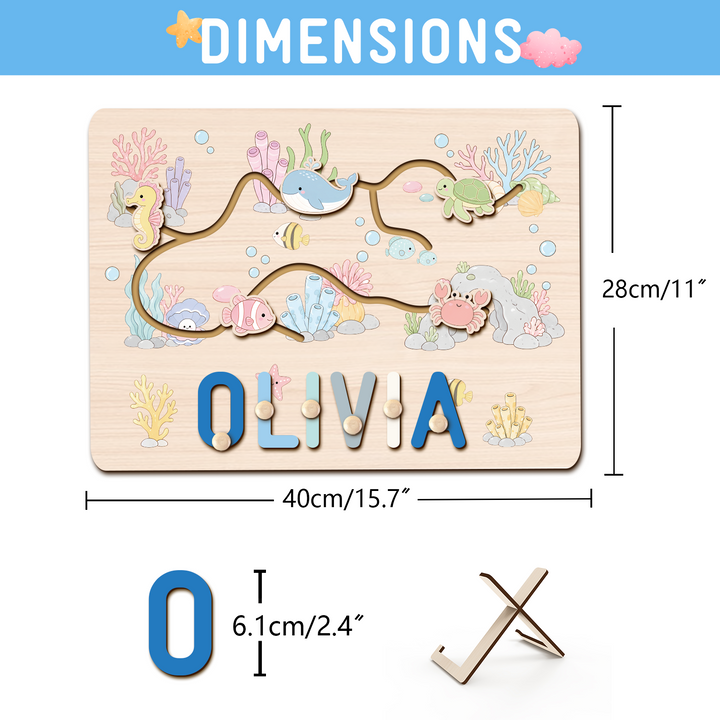 Personalized Montessori Ocean Sliding Name Puzzle Woodemon